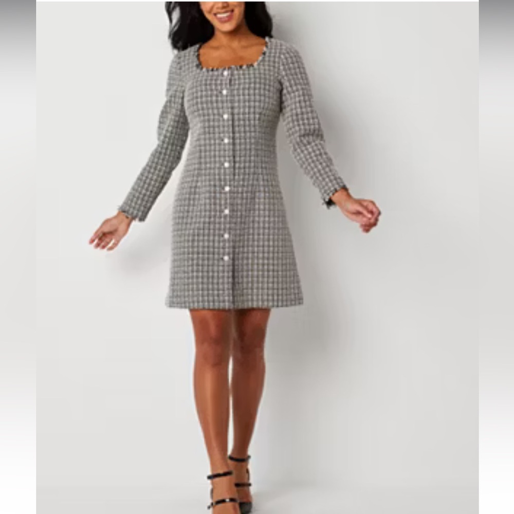 Tweed Long Sleeve Fit + Flare Dress